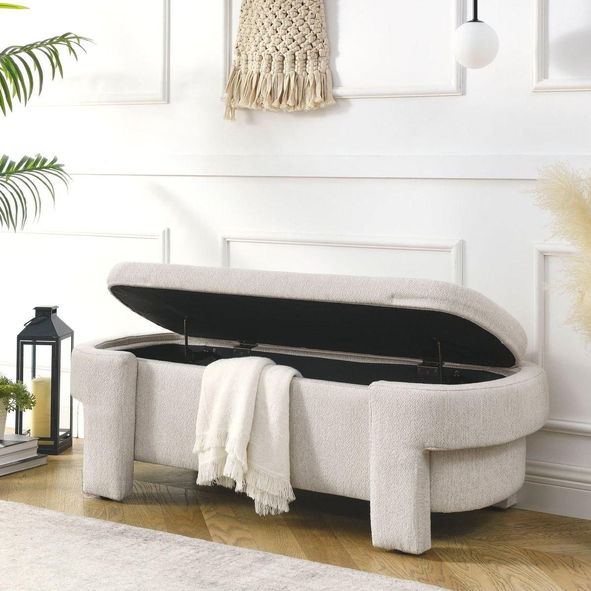 Linen Fabric Upholstered Bench with Large Storage Space for the Living Room, Entryway and Bedroom,Beige,( 51.5"x20.5"x17" )