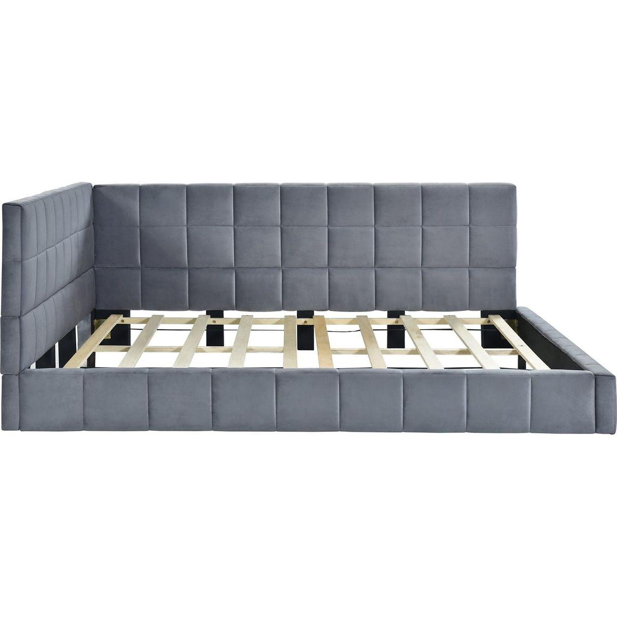 Full Size Upholstered Daybed/Sofa Bed Frame-Gray, Velvet