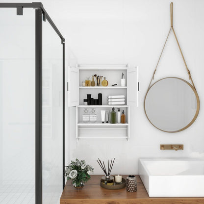Bathroom Wall Cabinet with Doors,Adjustable Shelf,Towel Bar and Paper Holder, Over The Toilet Storage Cabinet, Medicine Cabinet for Bathroom-White