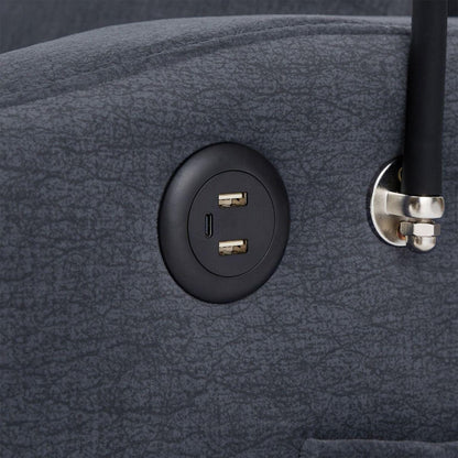 55.9" Convertible Sofa Bed Loveseat Sofa with Three USB Ports, Two Side Pockets, Two Cup Holders and 360Swivel Phone Holder for Living Room, Blue Grey