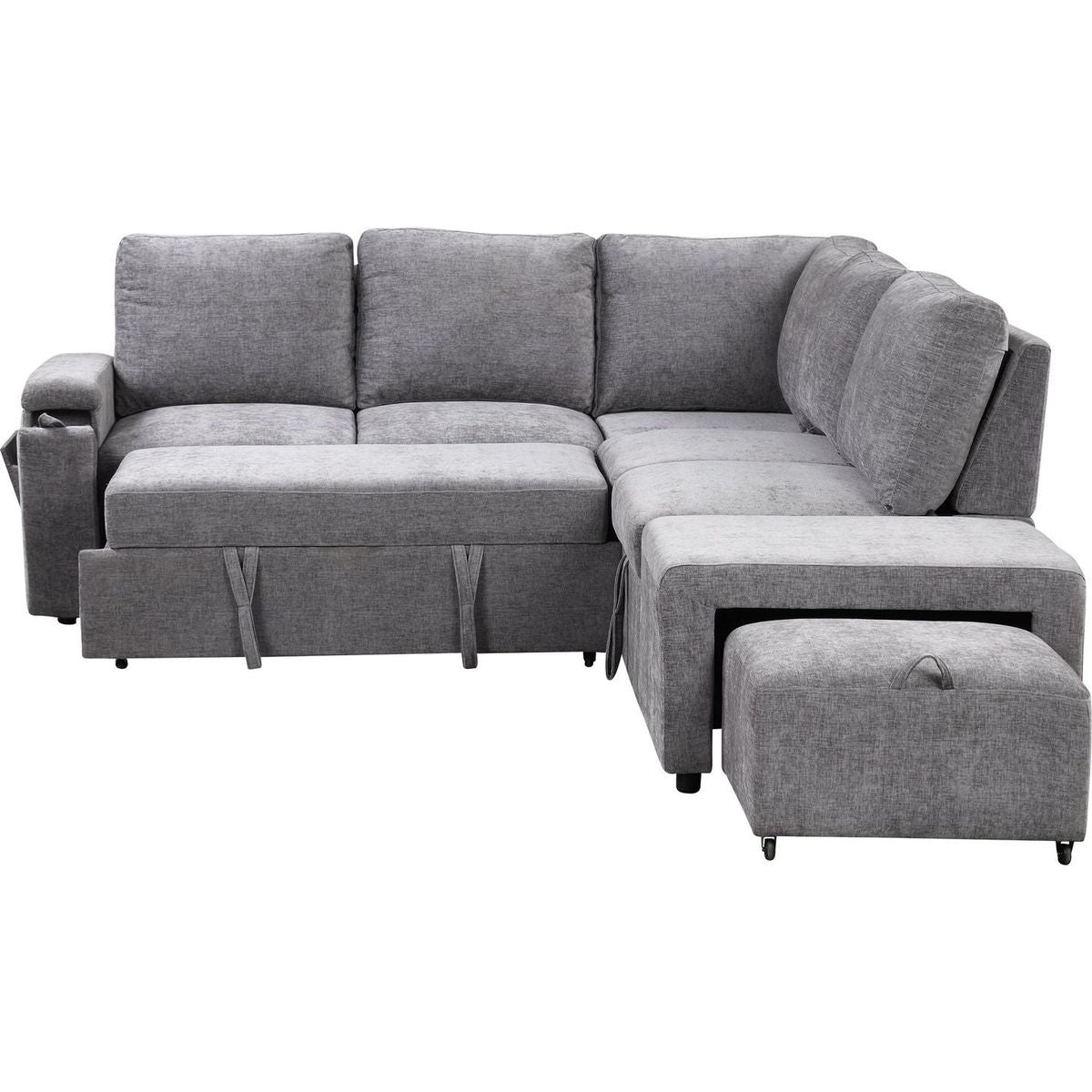 L-shaped Padded Modular Sofa with Storage Space, USB Ports, and Cup Holders on the Armrests, Suitable for Living Rooms, Offices, and Apartments.