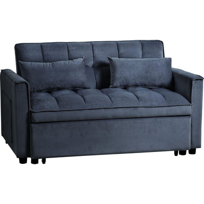 3 in 1 Convertible Sleeper Sofa Bed, Modern Pull Out Couch Bed, Adjustable Backrest, Velvet Loveseat Futon Sofa with Pillows & Pockets for Living Room Apartment, Black