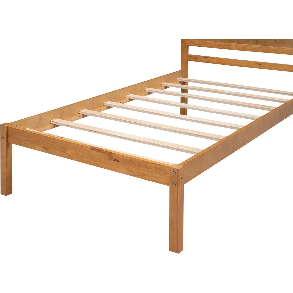 Platform Bed Frame with Headboard, Wood Slat Support, No Box Spring Needed, Twin,Oak