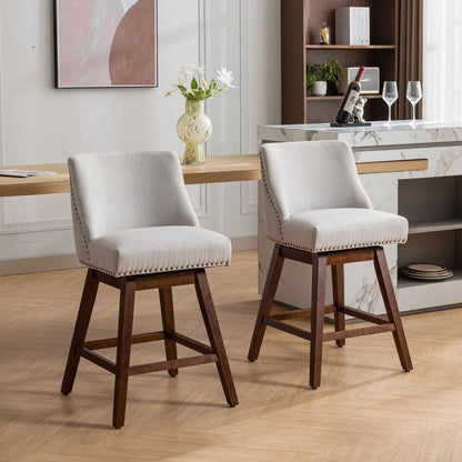 Counter Height Swivel Barstools, 26" H Seat Height Upholstered Bar Stools Set of 2, Fabric in Ivory - Streamdale Furniture