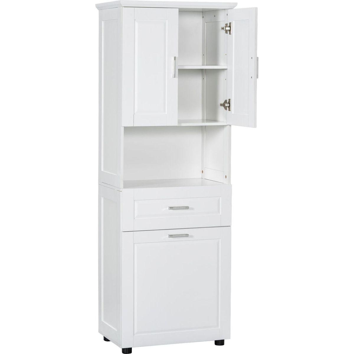 Tall Bathroom Cabinet with Laundry Basket, Large Storage Space Tilt-Out Laundry Hamper and Upper Storage Cabinet, White