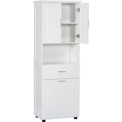 Tall Bathroom Cabinet with Laundry Basket, Large Storage Space Tilt-Out Laundry Hamper and Upper Storage Cabinet, White