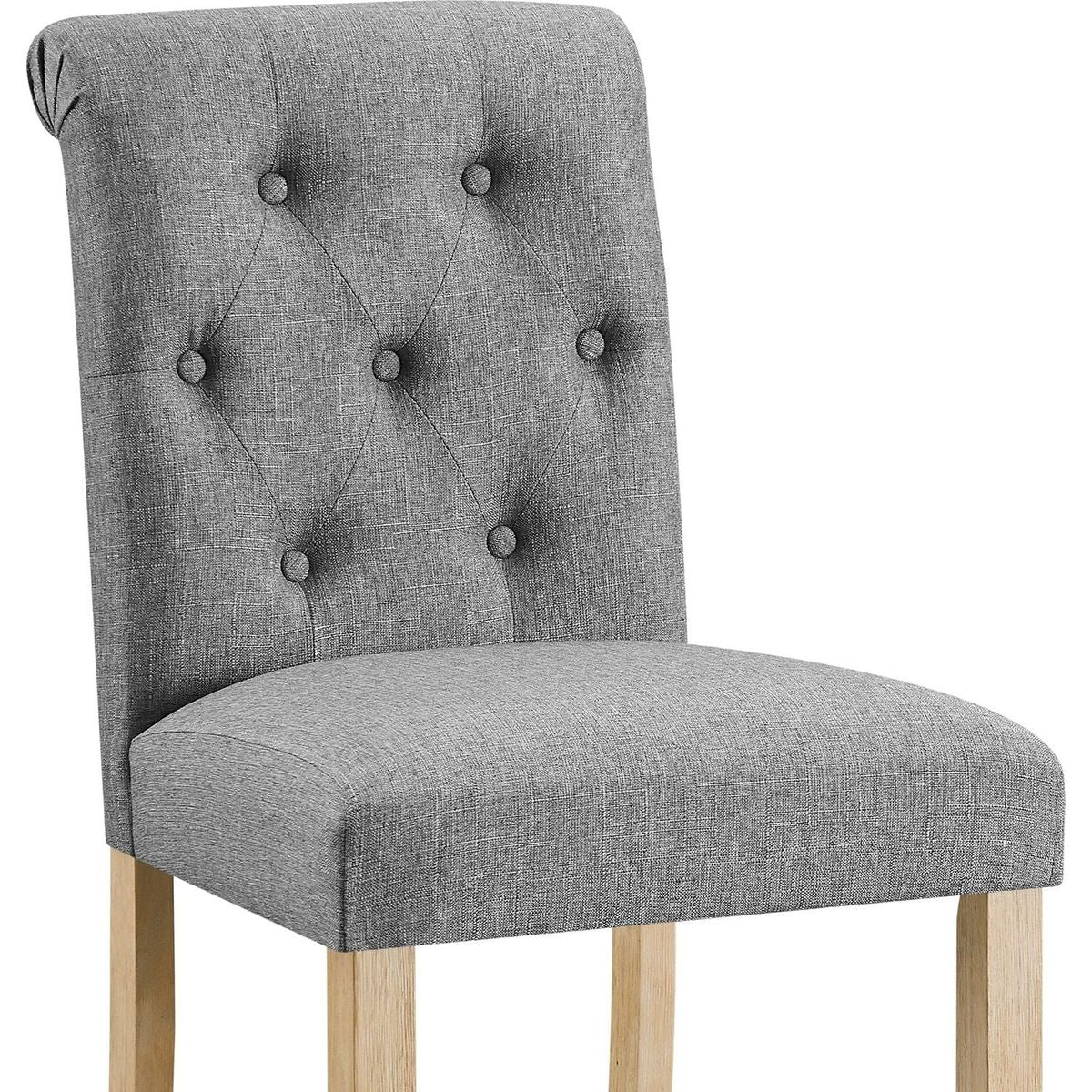 Siena Counter Height Button Tufted Back Solid Wood Stools, Set of 2, Gray