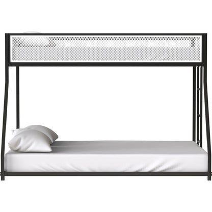 Adam Twin Full Bunk Black with White Mesh Guard Rail for Kids and Adult, Low Profile and Easy Climbing with Stable Ladder