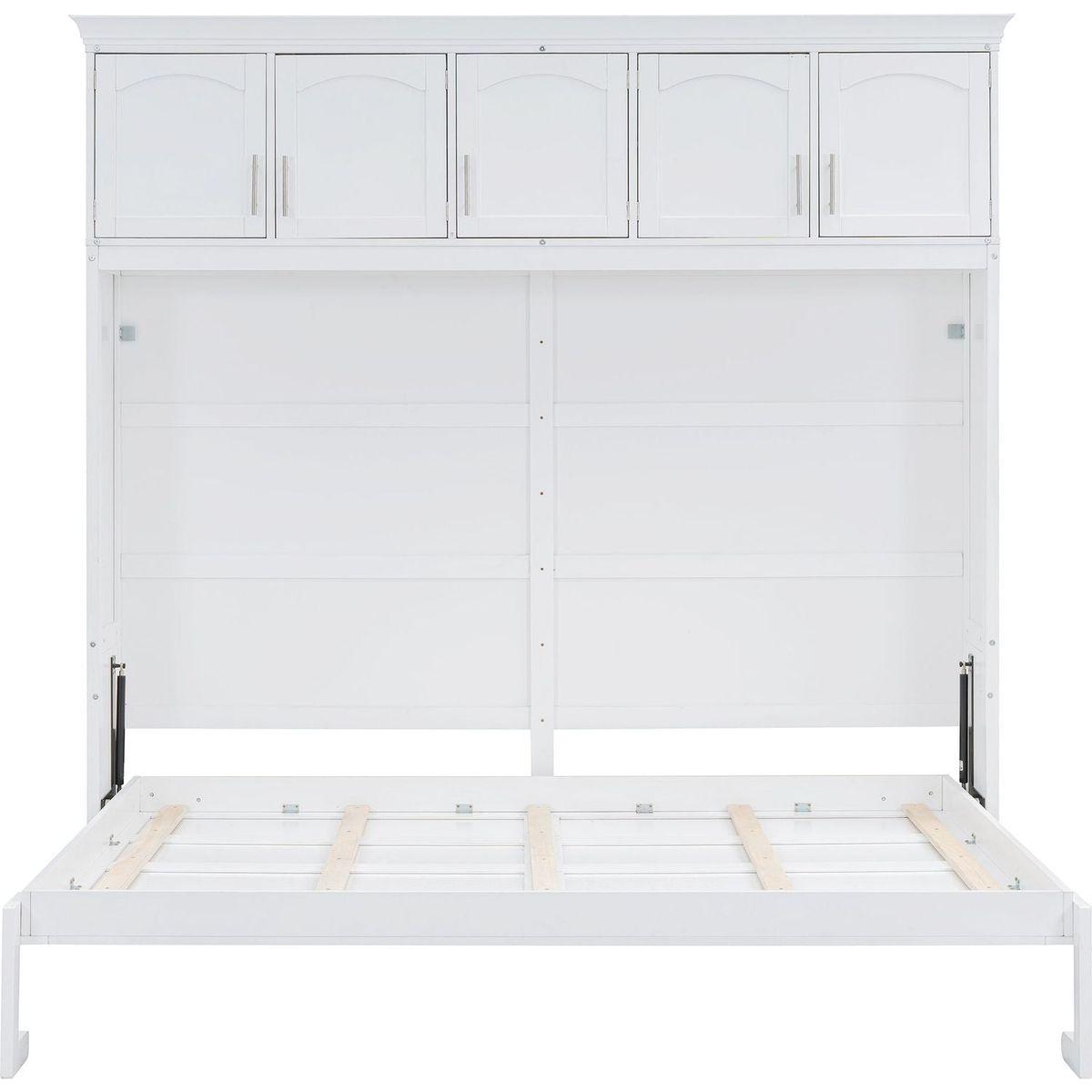 Full Size Murphy Bed Wall Bed with Top Cabinets,White
