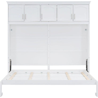 Full Size Murphy Bed Wall Bed with Top Cabinets,White