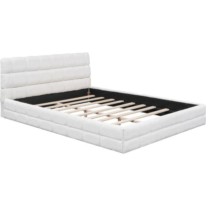 Queen Size Upholstered Platform Bed, White
