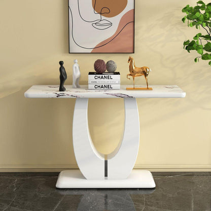 Modern Simple Glossy White Rectangular Counter Bar Table 47.24" x 18.11" x 29.52" For Living Room Bedroom Bedside Entrance House Balcony Office Bathroom.