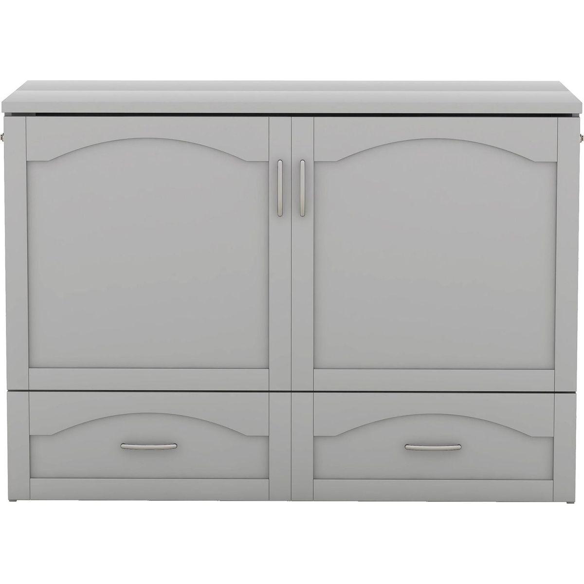 Full Size Murphy Bed Wall Bed with drawer and a set of Sockets & USB Ports, Pulley Structure Design, Gray