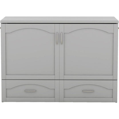 Full Size Murphy Bed Wall Bed with drawer and a set of Sockets & USB Ports, Pulley Structure Design, Gray