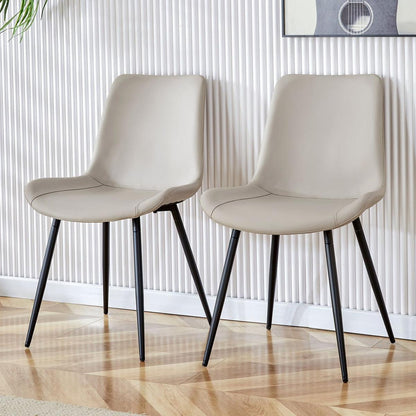 Light gray artificial leather backrest cushion dining chair, black metal legs, curved widened cushion design for more comfort, suitable for restaurants, kitchens, bedrooms, offices.(6 chairs) 0502