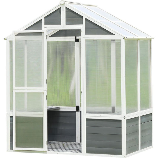 Greenhouse, Wooden Greenhouse Polycarbonate Garden Shed for Plants, 76"x48"x86" Walk-in Outdoor Plant Gardening Greenhouse for Patio Backyard Lawn, Grow House with Front Entry Door