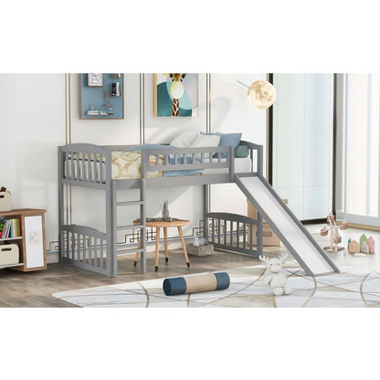 Twin size Loft Bed with Slide and Ladder, Gray