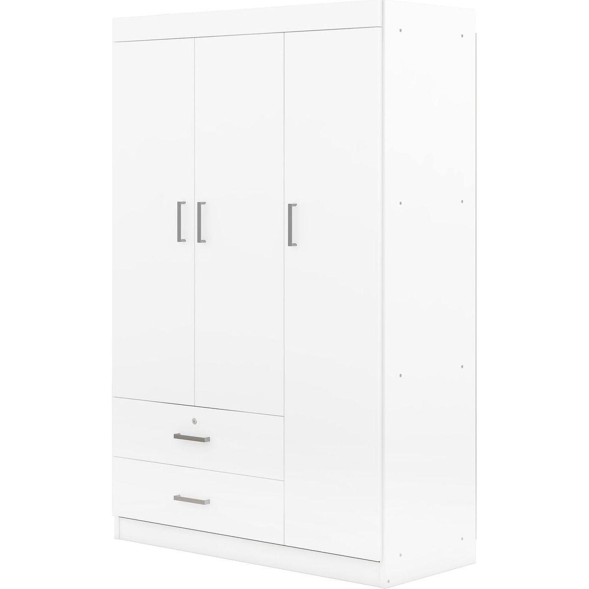 3-Door Wardrobe with 2 Drawers, White