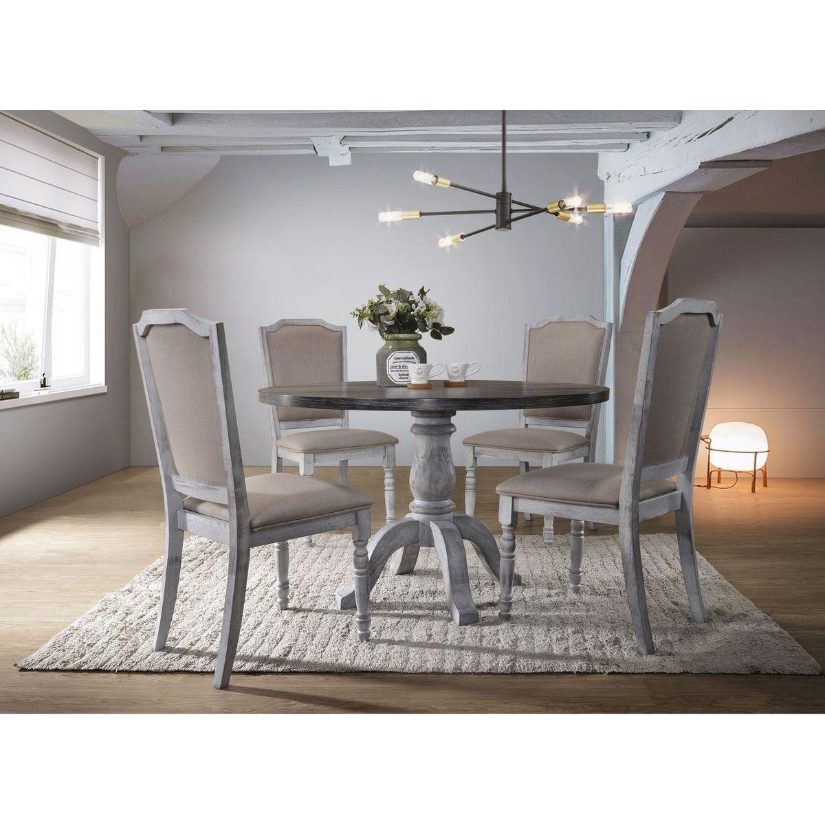 Iris Weathered White Wood 5-Piece Dining Set