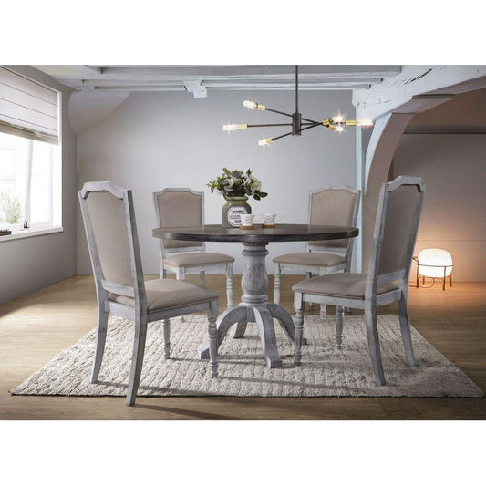 Iris Weathered White Wood 5-Piece Dining Set
