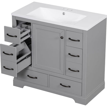 36" Bathroom Vanity with Sink Combo, Six Drawers, Multi-Functional Drawer Divider, Adjustable Shelf, Grey