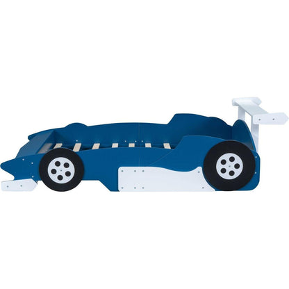 Full Size Race Car-Shaped Platform Bed with Wheels,Blue