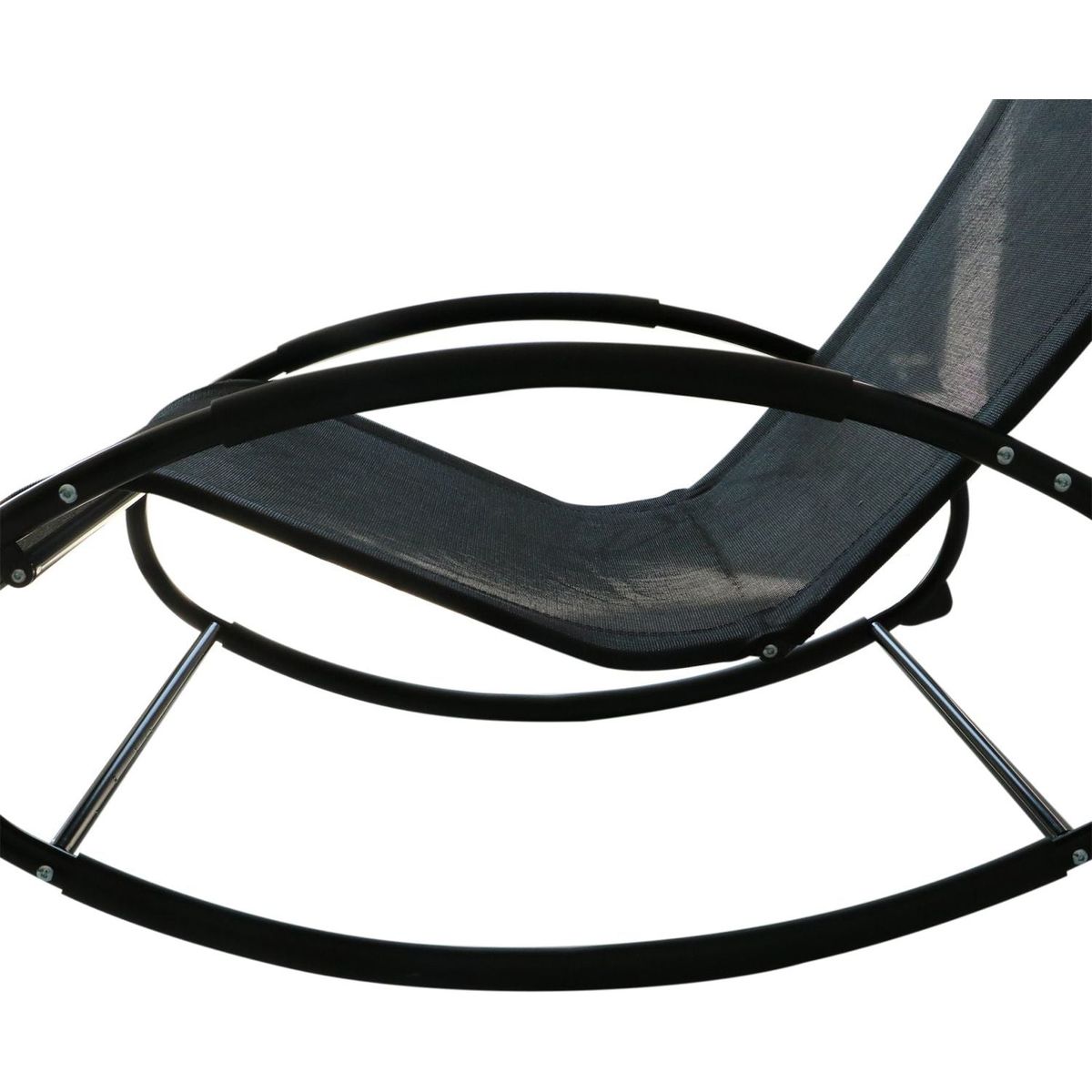 Pool Lounger, Outdoor Rocking Lounge Chair for Sunbathing, Pool, Beach, Porch with Pillow & Cool Mesh, Sun Tanning Rocker, Black