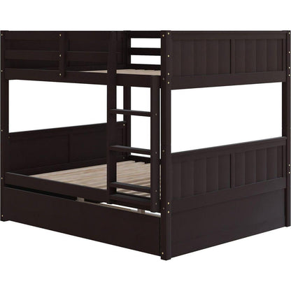 Full Over Full Bunk Bed with Twin Size Trundle, Espresso