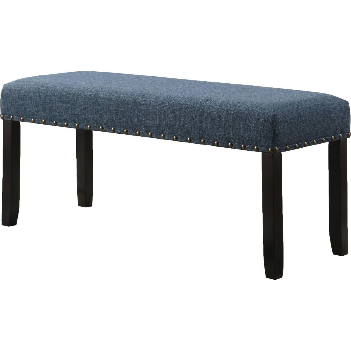 Biony Fabric Dining Bench with Nailhead Trim, Blue