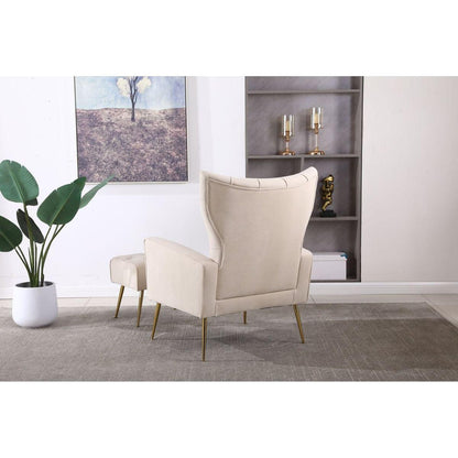 Modern Accent Chair with Ottoman, Comfy Armchair for Living Room, Bedroom, Apartment, Office (Beige)