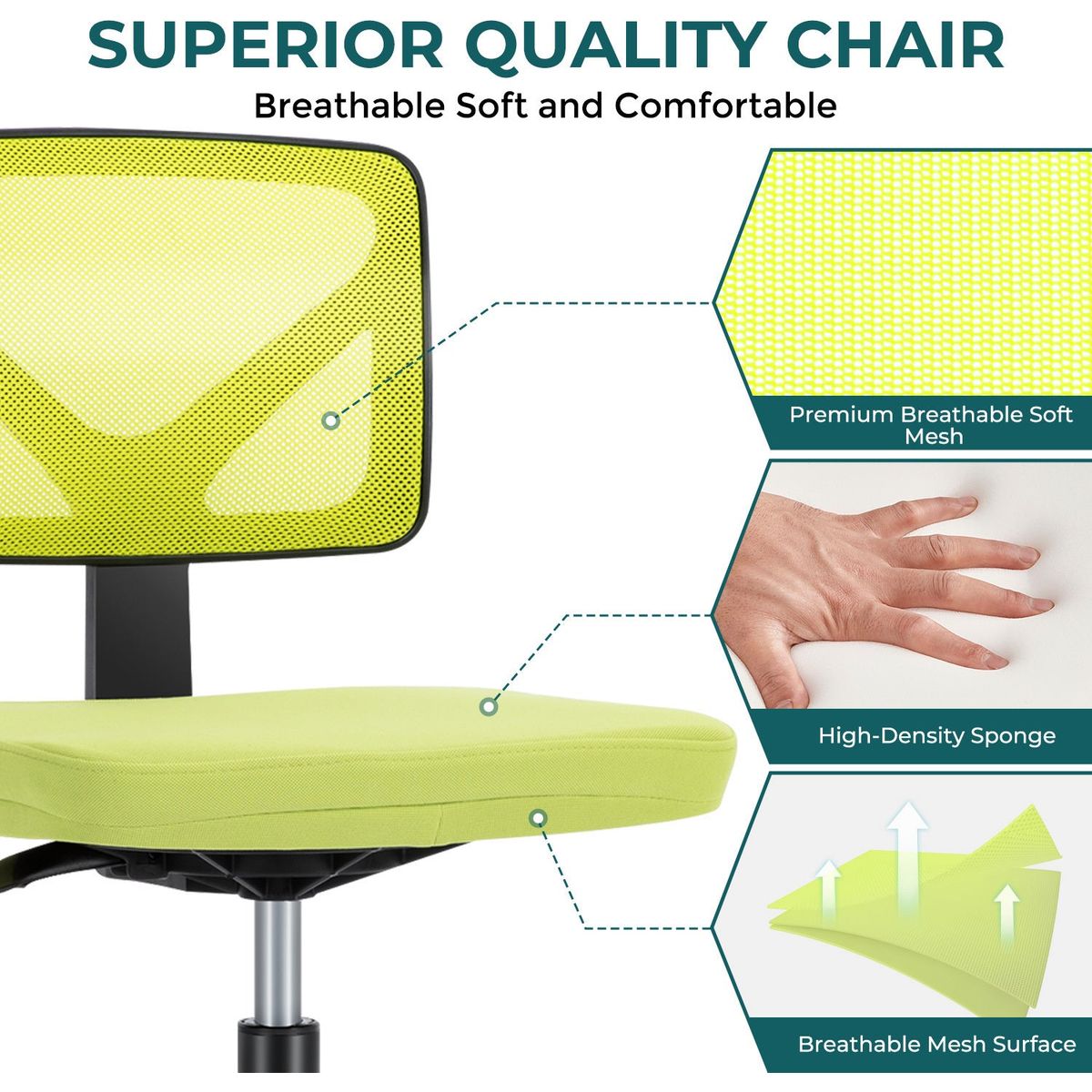 Armless Desk Chair Small Home Office Chair with Lumbar Support