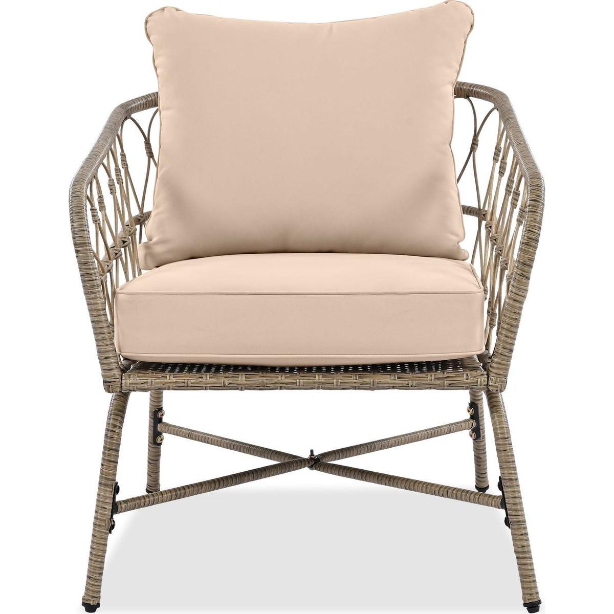 GO Bohemia-inspired 4-Person Outdoor Seating Group With Removable Cushions, Conversation Patio Set With Wood Tabletop, Beige