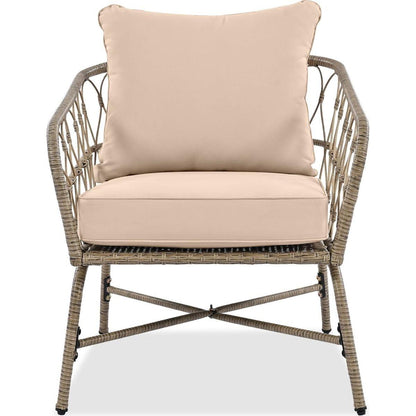 GO Bohemia-inspired 4-Person Outdoor Seating Group With Removable Cushions, Conversation Patio Set With Wood Tabletop, Beige