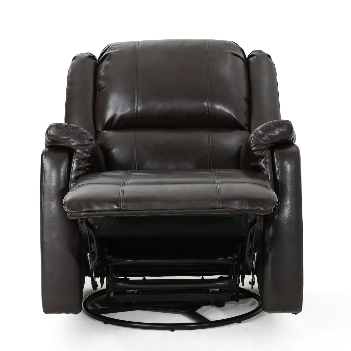 Brown PU Glider Recliner with Swivel, Manual Reclining Chair