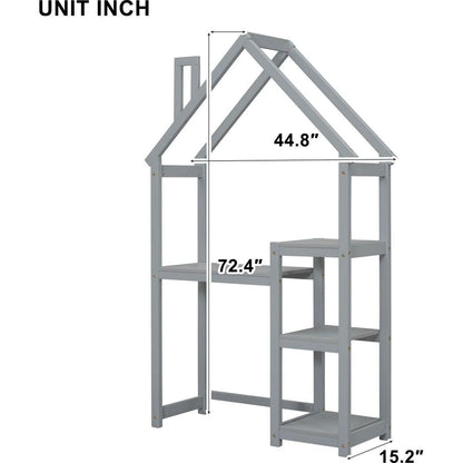 House-shaped Wooden writing Desk,Kids study Table,Bookshelf & Toy Storage,Grey