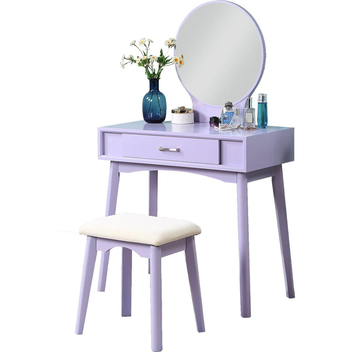 Maly Contemporary Wood Vanity and Stool Set, Purple