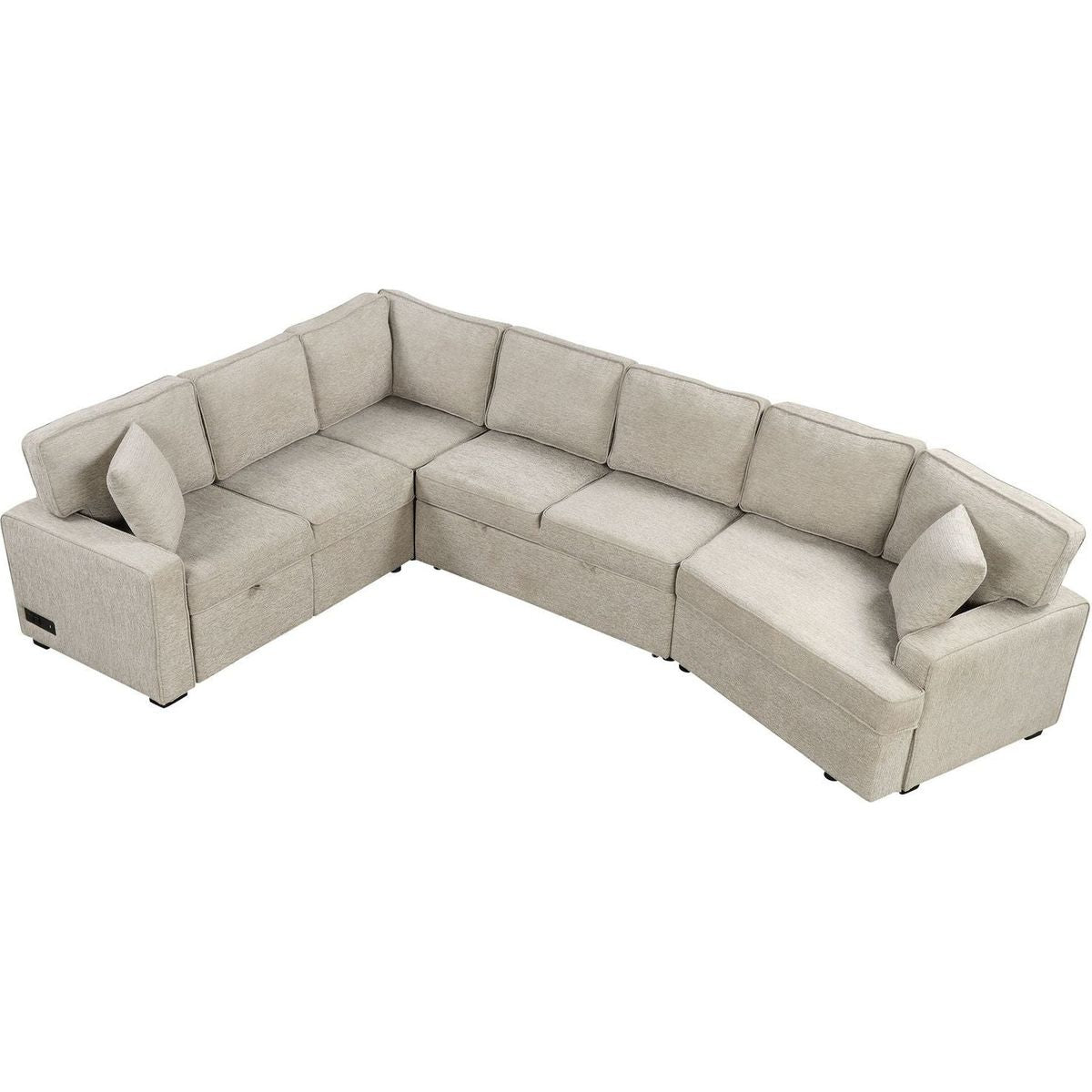 126" L-shaped Sofa Sectional Sofa Couch Pull-out Sofa Bed with Charging Devices and Cup Holders for Living Room, Beige