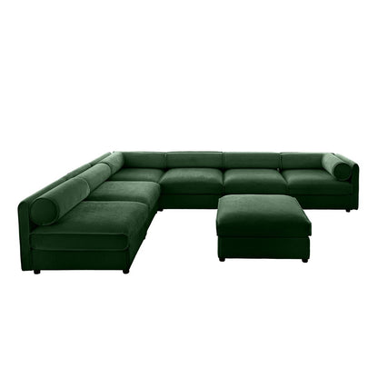 Modern 6-Piece Modular Sectional Sofa with Storage Soft Green Chenille Fabric Cylindrical Design for Living Room