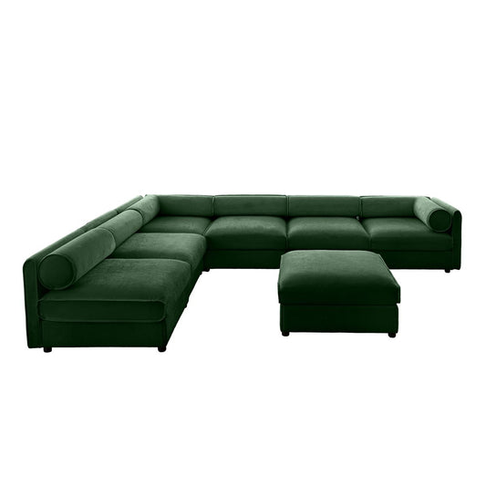 Modern 6-Piece Modular Sectional Sofa with Storage Soft Green Chenille Fabric Cylindrical Design for Living Room