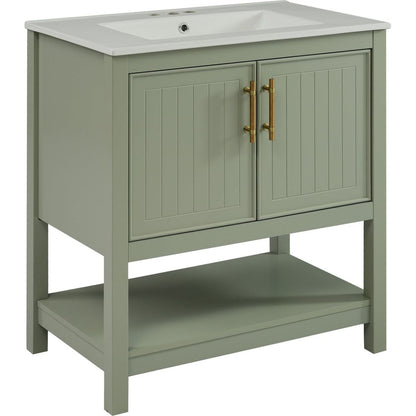 30-Inch Green Bathroom Vanity with Ceramic Sink and Versatile Storage - Ideal for Small Bathrooms