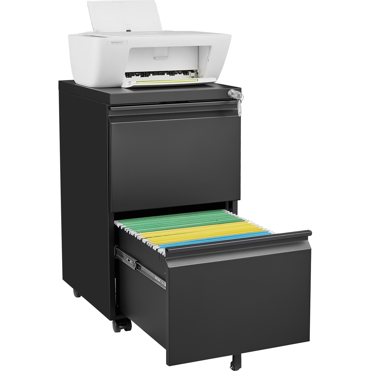 2 Drawer File Cabinet with Lock, Metal Under Desk Rolling Filing Cabinet fits Letter/Legal/A4 Size for Home Office, Mobile Filing Cabinet, Assemble Required, Black