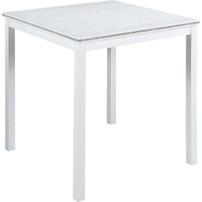 5 Piece Counter Height Table Set, Wooden Kitchen Table Set with Square Table and 4 Upholstered Chairs, Counter Height Dining Table with Crystal Decoration and Chair Set for Kitchen, Dining Room,White