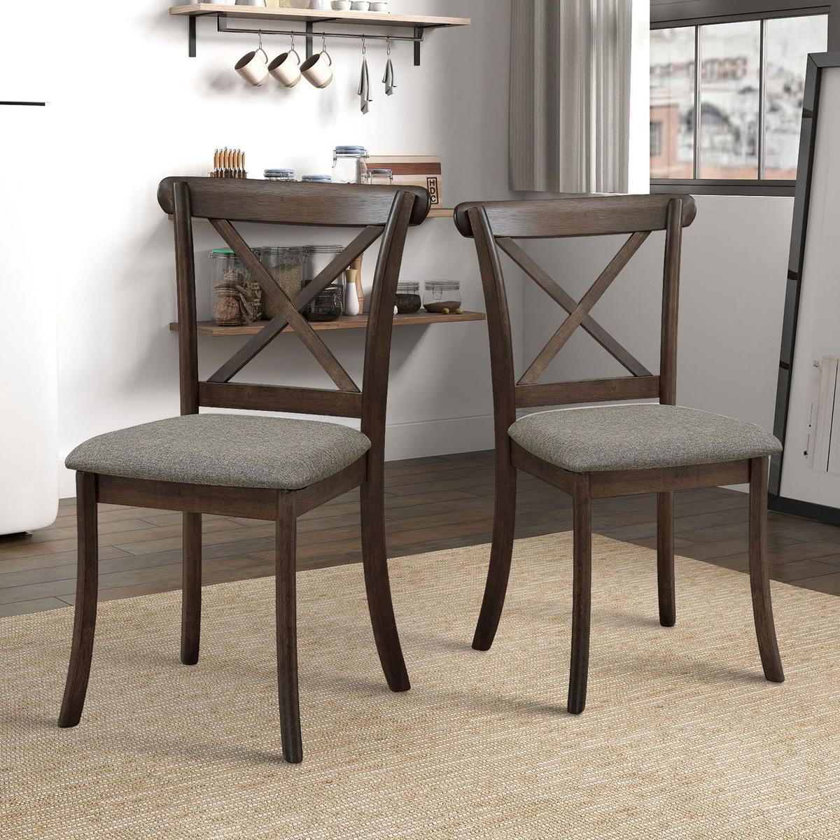 Wooden X Back Dining Chairs Set of 2, Modern Fabric Upholstered Kitchen Side 2PC Chairs, Cross Back Rubber Wood Farmhouse Dining Room Chair,Dark Brown