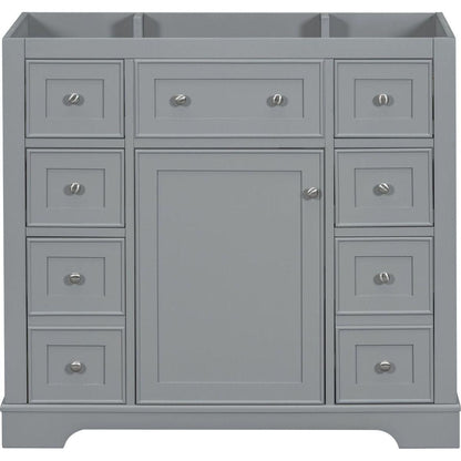 36" Bathroom Vanity without Sink, Cabinet Base Only, One Cabinet and Six Drawers, Grey