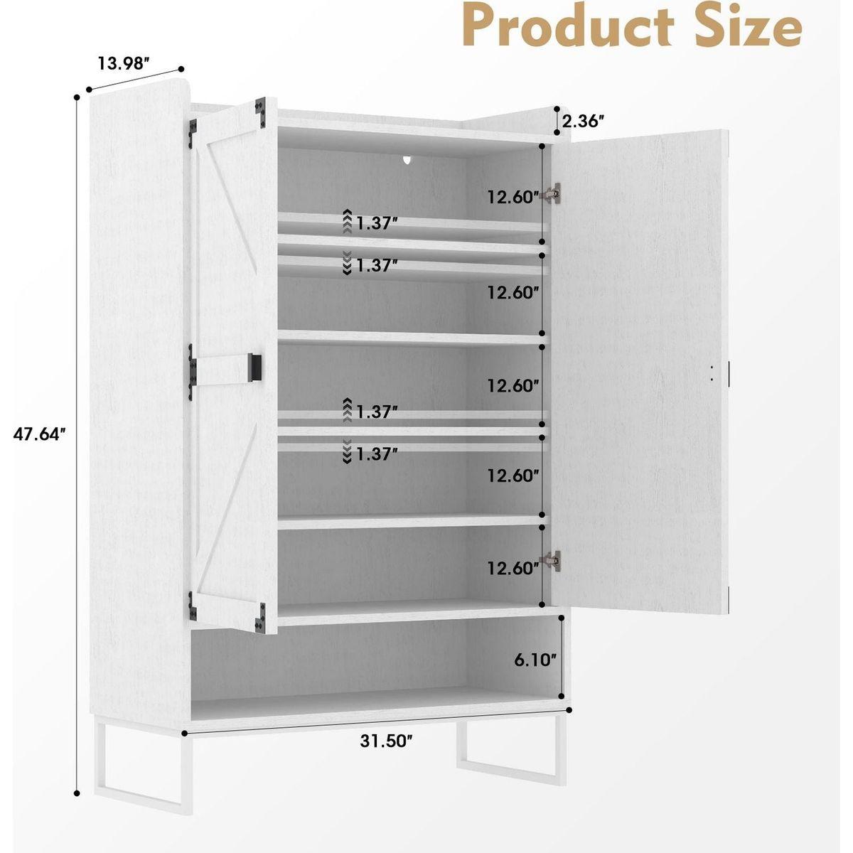 Shoe Cabinet with Doors, 6-Tier Shoe Storage Cabinet with Adjustable Shelves, Wooden Shoes Rack Shoe Storage Organizer for Entryway, Hallway, Closet, Living Room