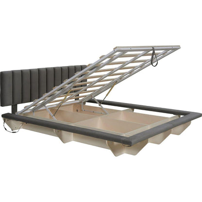 Queen Size Upholstered Floating Bed with LED Light and USB Port, Velvet, Gray, Hydrualic Platform Bed