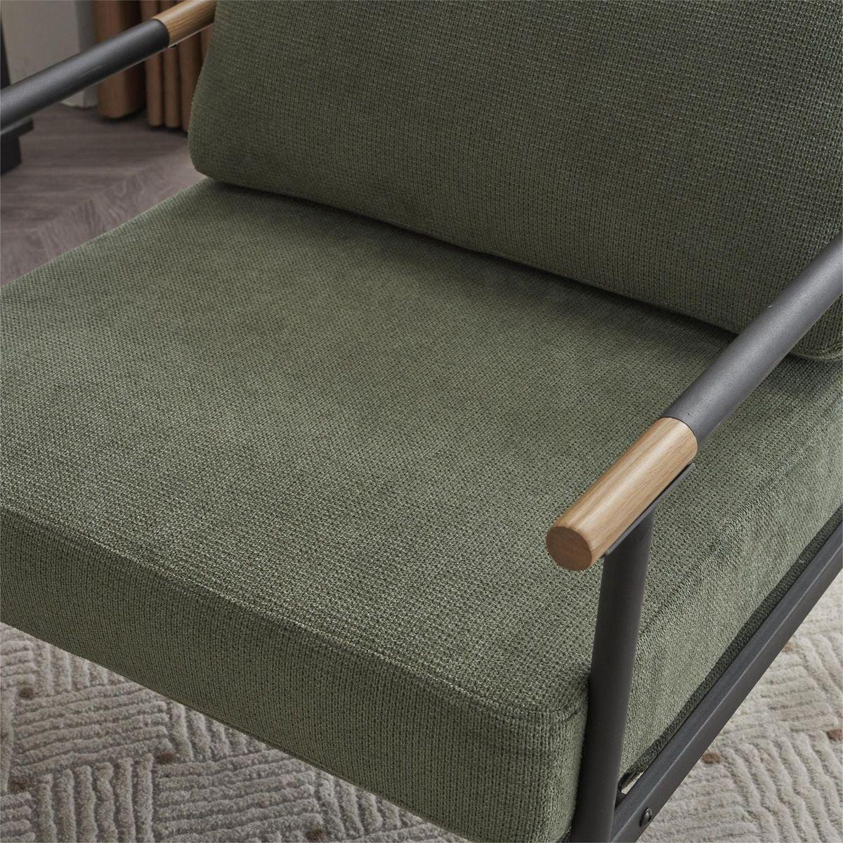 Upholstered Mid Century Lounge Chair Reading Armchair Chenille Fabric Modern Arm Chair with Metal Frame, Accent Chair for Living Room, Green