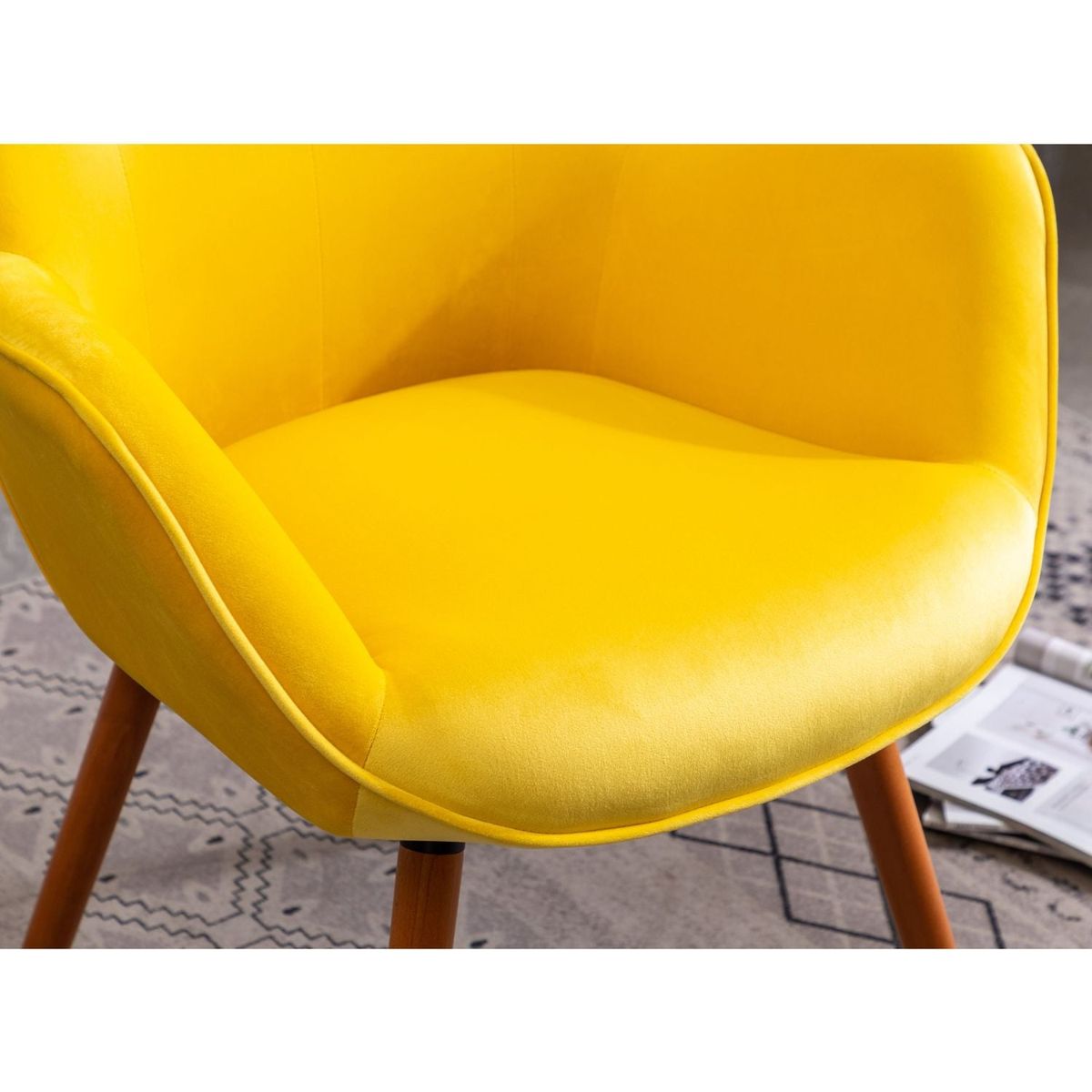 Doarnin Contemporary Silky Velvet Tufted Button Back Accent Chair, Yellow