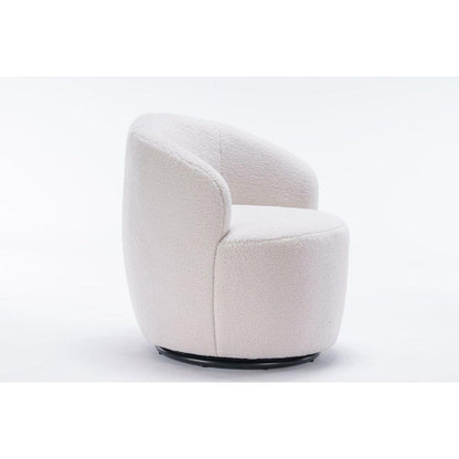 Teddy Fabric Swivel Accent Armchair Barrel Chair With Black Powder Coating Metal Ring,Ivory White