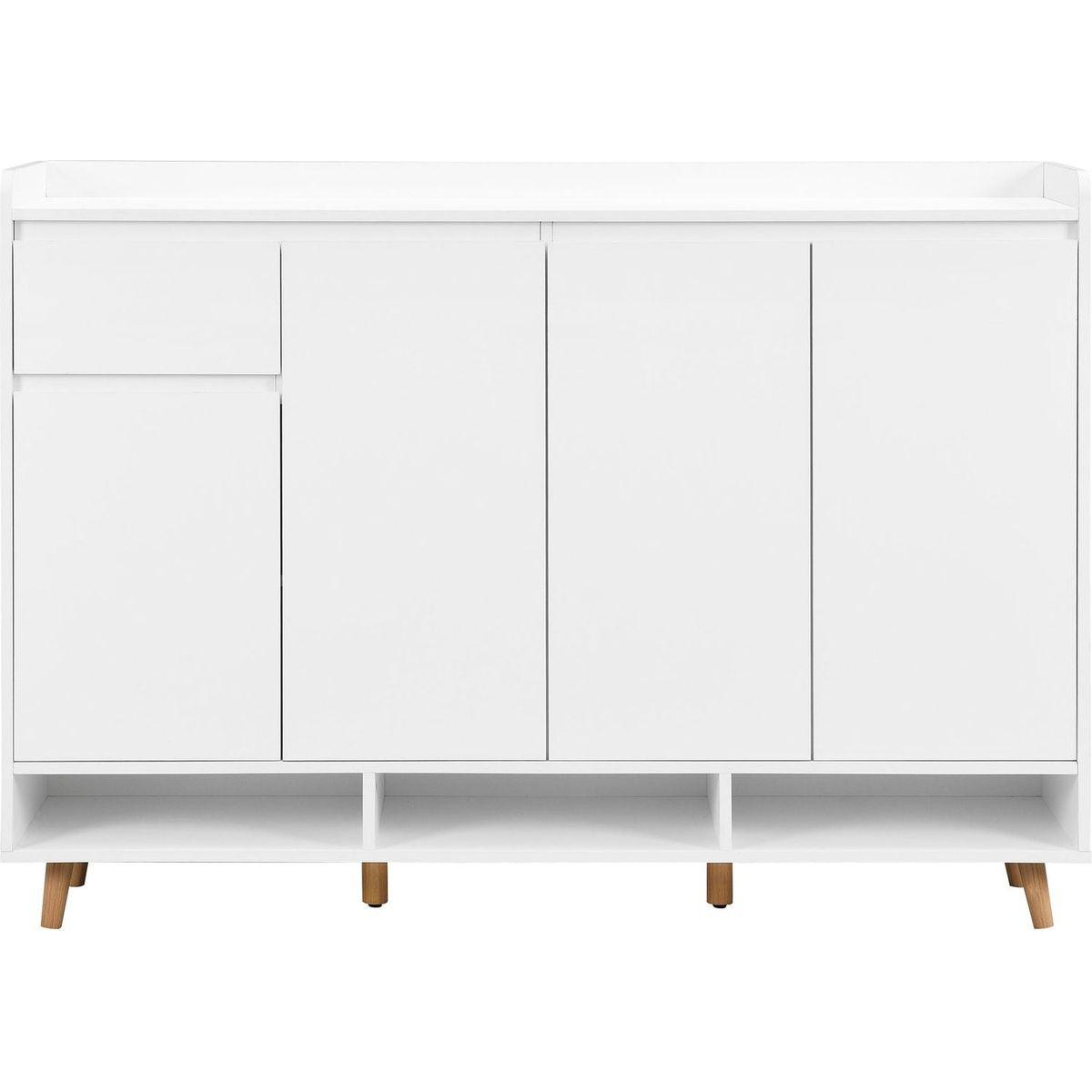 Sleek and Contemporary Shoe Cabinet with Adjustable Shelves, Minimalist Home Organizer with Solid Wood Legs, Storage Sideboard for Entryway, Living Room, White